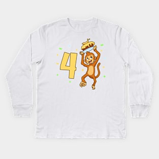 I am 4 with ape - kids birthday 4 years old Kids Long Sleeve T-Shirt